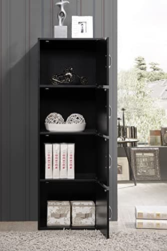 HODEDAH IMPORT 4-Shelf Bookcase Cabinet, Black 2