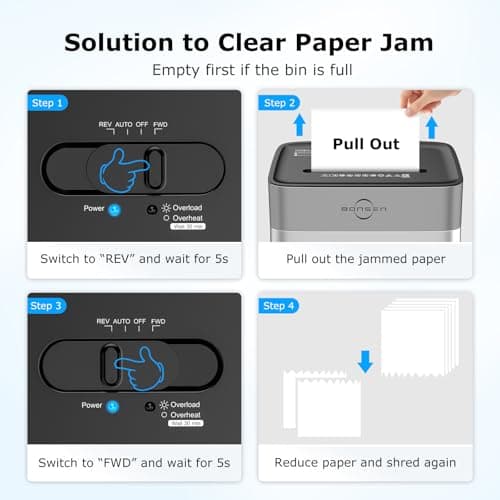 BONSEN 14-Sheet Paper Shredder for Home Office, Heavy Duty Cross Cut Shredder with 5.3 Gal Pullout Bin, Quiet Shredder for CDs/Credit Card/Staple, P-4 Security, Anti-Jam System 8