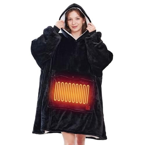 Askyli Wearable Heated Blanket Hoodie, USB Heated Oversized Hooded Blanket Adult 3 Heat Settings, Overheat Protection Cozy Warm Heated Hoodie Blanket Sweatshirt for Women with Sleeves & Giant Pocket 8