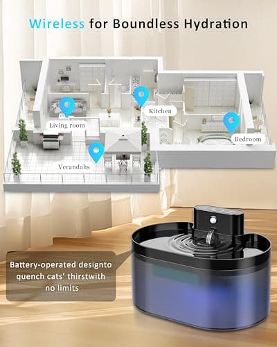 PEKTACO Wireless Cat Water Fountain: Pet Water Fountain Battery Operated, 74oz/2.2L Automatic Cat Water Dispenser，Rechargeable Drinking Fountain for Cats Indoor with Motion Sensor, Black 5
