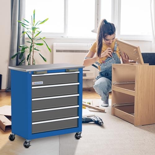 LARBANKE 5-Drawer Rolling Tool Chest,Tool Cabinet on Wheels with Keyed Locking System and Drawer Liners,Tool Chest with Link Buckle and can be Combined to Large Cabinet Set,for Warehouse,Garage 6