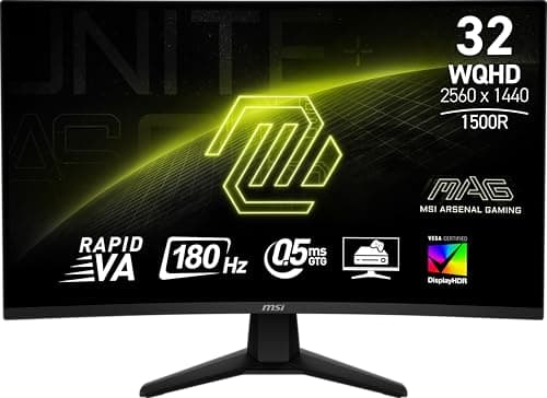 msi MAG 32CQ6F 31.5-inch IPS 2560 x 1440 (QHD) Computer Monitor, 180Hz, Adaptive-Sync, HDMI, Display Port, VGA Port, VESA Mountable, Tilt, Height Adjustable, Speaker, 0.5ms, Black