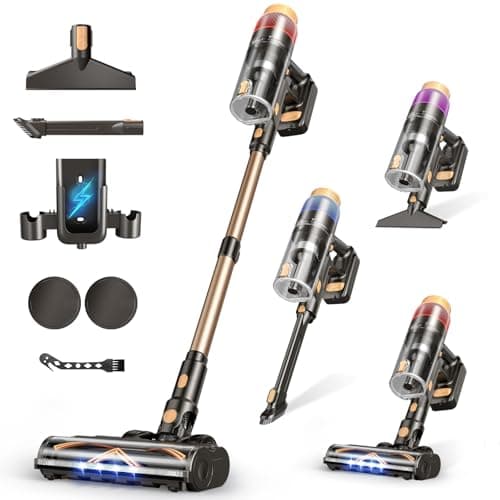 VBUOO Cordless Vacuum Cleaner, Upgraded 600W 50KPA 70Mins Vacuum Cleaners for Home, Self-Standing Stick Vacuum, Wall Mount Charge & Touch Screen, Anti-Tangle for Pet Hair Carpet Hardwood Floor Car