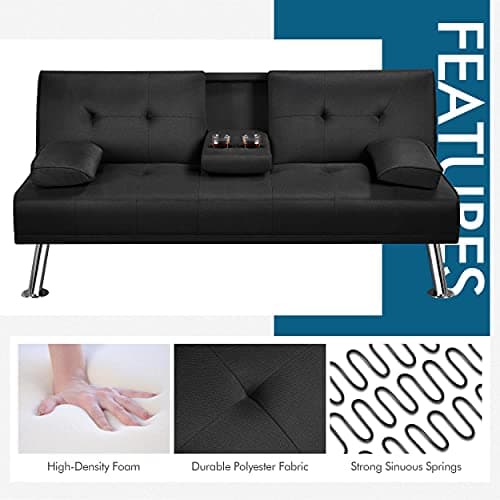Yaheetech Linen Fabric Modern Sofa Bed Futon Couch Bed Folding Recliner Sleeper Reversible Loveseat Convertible Daybed, 2 Cup Holders, 3 Angles, 772lb Capacity, Removable Armrests, Black 9