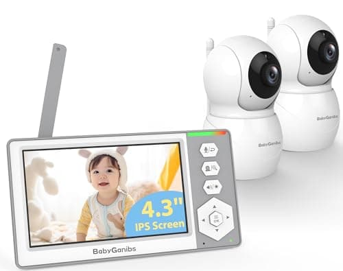 Baby Ganibs Baby Monitor with 2 Cameras Standby for 26-Hour Battery, Remote Control 4.3'' IPS Video Baby Monitor No WiFi Up to 1000ft Range, ECO, Night Vision, Temperature, 2-Way Talk, 8 Lullabies