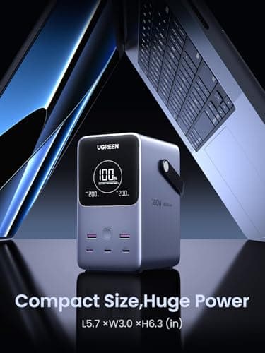 UGREEN 300W 48,000mAh Portable Charger Power Bank with Smart Digital Display, Lighting and SOS Mode, 153Wh 5 Ports USB C Battery Pack for Outdoor Camping and Home Backup for Laptop and More 6