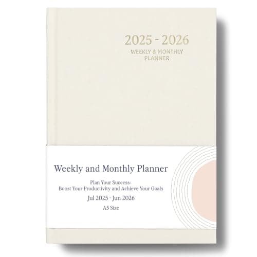 2025-2026 Planner - Weekly and Monthly Planner, July 2025 - June 2026, Linen Hardcover, 2025-2026 Calendar Planner Book with Tabs, Aesthetic, Perfect for Office Home School Supplies (Beige, A5)