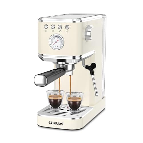 CHULUX Slim Espresso Machine with Milk Frother, 20 Bar Professional Italian Pump Espresso Coffee Machine for Home Cappuccino & Latte Maker, Stainless Steel, Creamy