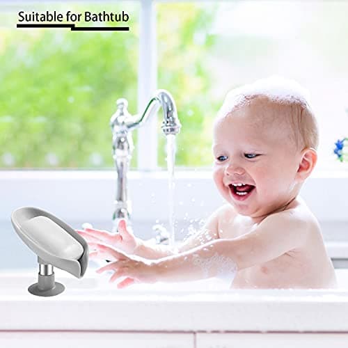 2 Pack Soap Holder Bar Soap Holder Self Draining Soap Dish with Suction Cup Soap Dish for Bathroom Kitchen Sink Shower Bathroom (2 Grey) 5