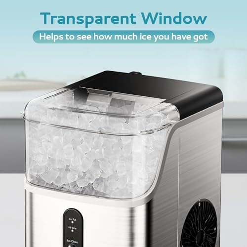 EUHOMY Nugget Ice Makers for Countertop with Ice Scoop & Basket, Self-Cleaning Sonic Pebble/Pellet Ice Maker Machine with 35lbs/24H Soft Ice for Home/Kitchen/Office, Stainless Steel, Silver 8