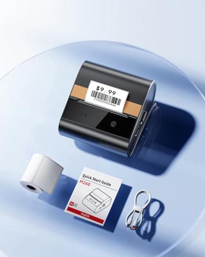 Ponek Label Maker Machine with Tpae, M260 Barcode Label Printer for Small Business, Office, Home, Address Label Printer Compatible with Phones & PC, Bluetooth Label Maker with 1 Roll Label, Black 8