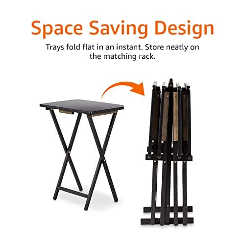 Amazon Basics Portable Foldable TV Tray Table with Storage Rack, Space-Saving Design, 15" x 19" x 26", Black, 4-Pack 6