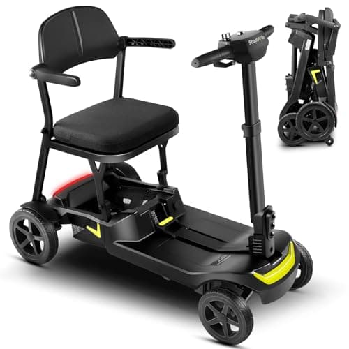 SCOOTNGO Mobility Scooters for Seniors & Adults 4 Wheel Travel Mobility Scooter Airline Approved with Two Batteries, Lightweight, Foldable, No Assembly Needed (Black Yellow, Dual Batteries)