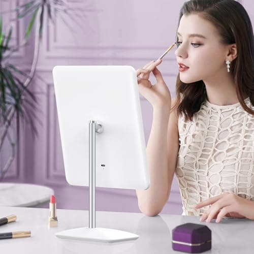 COSMIRROR Makeup Mirror with Lights, Rechargeable 2000mAh Lighted Makeup Mirror with 10X Magnification, 360°Rotation Makeup Vanity Mirror with 3 Color Light, Touch Control Light up Mirror for Makeup 7