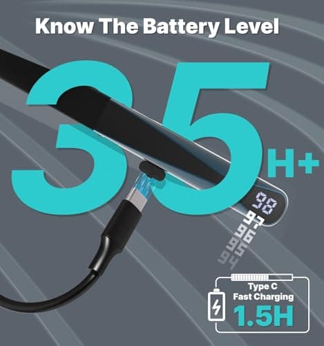 Hmusic H08 Neckband Headphones Bluetooth 6.0,Wireless Neckband Earbuds,Voice Return Mic,35H Battery Life,IPX5 Waterproof,Power Display,Call Alerts,Around the Neck Magnetic Earphones for Singing,Sports 7