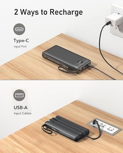 VEEKTOMX Portable Charger Built-in Cables, 20000mAh Power Bank for iPhone, Fast Charge USB C Battery Pack Travel Essentials Powerbank Compatible with iPhone 17/16/15/14, Samsung S25/24, Android, etc 6