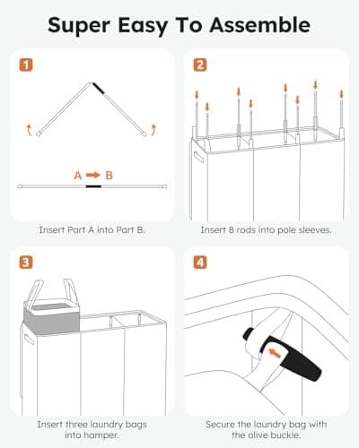 SOLEDI 180L Laundry Hamper 3 Section, Extra Large Laundry Hamper with Lid, Dirty Clothes Hamper with Sturdy Handle, Large Laundry Basket Organizer for Laundry Room, Bedroom, Hampers for Laundry 6
