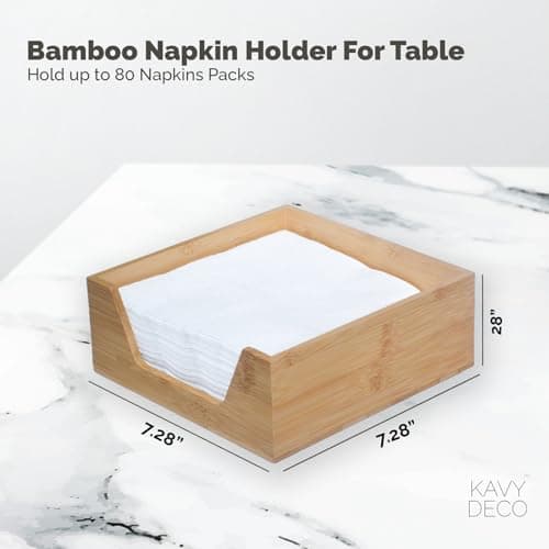 Bamboo Napkin Holder for Table ,  Square Paper Napkin Holder, Ideal for Kitchen, Dining Room & Breakroom (Bamboo, 7.28 x 7.28) 10