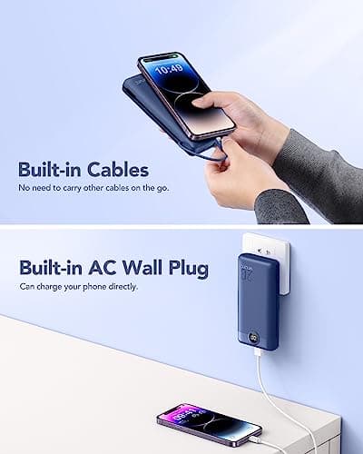 VRURC Portable Charger 20000mAh, Fast Charging Power Bank USB C,4 Output 2 Input Travel Essentials Charging Bank Equipped with LED Display,Built-in Wall Plug and Cables,Phone Charger Battery,Navy 9