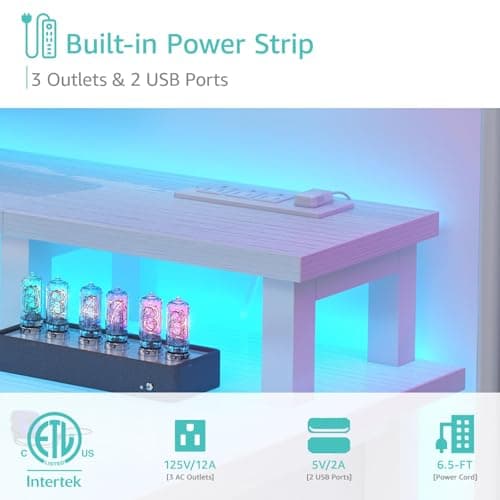 Lufeiya White Desk with Drawers Storage - 47 inch Home Office Computer Gaming Desks with Monitor Stand LED Lights and Power Outlets, White 7