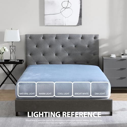 Cathay Home Queen Plush Fur Fitted Sheet - Ultra Soft & Thick Plush Fur - All Season Cozy Warmth - 12" Deep Pocket Fitted Sheet Only (Queen, Blue Fog) 5