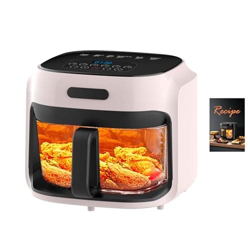 Glass Air Fryer, 7.6QT with Transparent Fry Bowl, Circulating Heating, Temperature Control, Air Fryer Roast, Dishwasher Safe (Rose Pink)