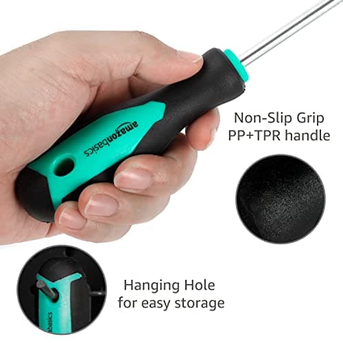 Amazon Basics Magnetic Screwdrivers Set, 12-Piece, Phillips, Slotted, Torx, Square, and Stubby with Non-Slip Handle, Hand Tools Set, Turquoise 8