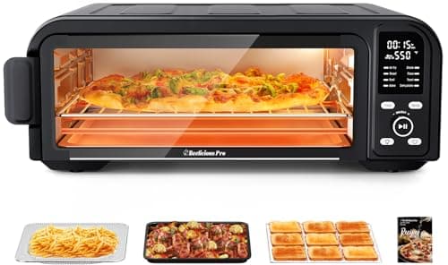 Beelicous Pro 19QT Digital 8-in-1 Air Fryer Toaster Oven, 550°F Flavor-Lock Tech, Flip Up & Away Capability, 40+ Recipes, Airfryer Countertop Oven Combo, 4 Accessories, Fit 13" Pizza, Black.