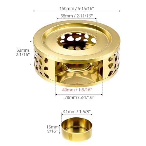 QWORK Tea Kettle Warmer, Brushed Stainless Steel Tea Kettle, Hollow Frame, with Tea Candle Holder, Fits Most Teapots, Gold 6