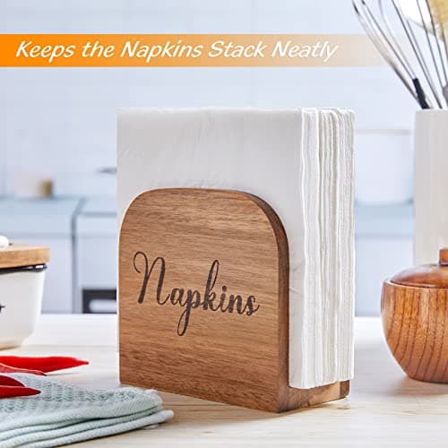Napkin Holder for Table, ALELION Acacia Wooden Napkin Holders for Kitchen, Napkin Holder for Kitchen Dining Room Table Decor, Upright Wood Napkin Dispenser for Indoor & Outdoor Use 5