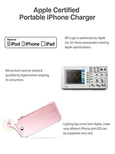 Luxtude Portable Charger iPhone Built in Lightning Cable (MFi Apple Certified), Ultra Slim Portable Phone Charger Thin Battery Pack, 5000mAh Power Bank for iPhone 14/13/12/11/10 etc. (Metal Pink) 7