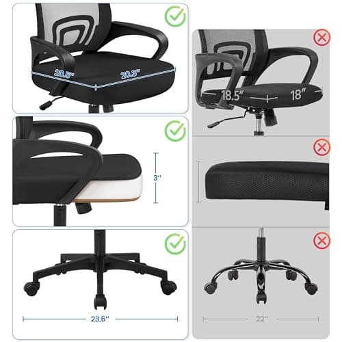 Yaheetech Office Chair Mid Back Swivel Lumbar Support Desk Chair, Height Adjustable Computer Ergonomic Mesh Chair with Armrest Black, 2-Pack 6