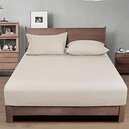 PHF 100% Garment Washed Cotton Fitted Sheet Queen Size - Cozy Cloud Soft Linen Like Bottom Sheet Only with Elastic Deep Pockets, Easy Fit Breathable Warm not Shrink,60"x 80",Linen,No Pillowcase