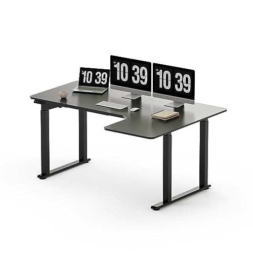 SANODESK L Shaped Standing Desk with Dual Motor 4-Leg Lift, Electric Height Adjustable Desk with Memory Presets for Home Office(63x43 Joint Boards,Black)