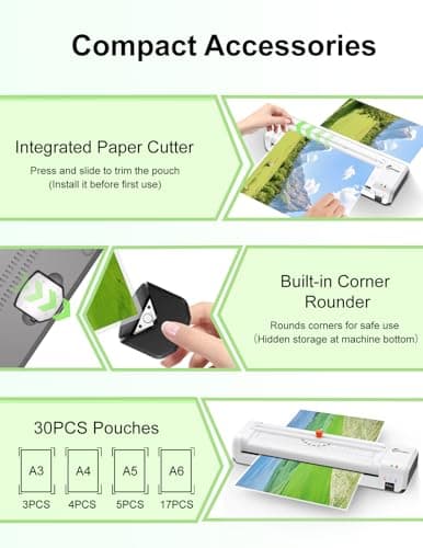 Buyounger Laminator Machine, A3 Laminator Machine with 30 Laminating Sheets, 13 Inch Laminating Machine with Built-in Paper Cutter & Corner Rounder, Thermal and Cold 11X17 for Home School Office 5