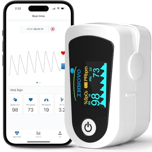 Innovo FSA/HSA Eligible iP900BP-B Fingertip Pulse Oximeter, Blood Oxygen Monitor with Free App, Plethysmograph, and Perfusion Index (with Bluetooth)