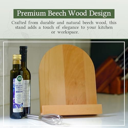 Cookbook Stand - Cook Book Stand for Kitchen Counter | Beech Wood Recipe Book Holder | Cookbook Holder with Adjustable Angles | Ergonomic 9x11 Recipe Stand | Multi-Purpose Cookbook Holder for Kitchen 5