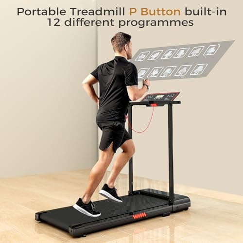 Portable Treadmills for Home, Electric Walking Pad Treadmill with 12 Preset Programs, 3.0HP Treadmill with Handle for Small Home, Waking Pad,Compact Running Treadmills with 320LBS Capacity(Black) 7