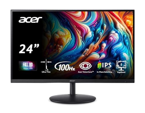 Acer SH242Y Ebmihx 23.8" FHD 1920x1080 Home Office Ultra-Thin IPS Computer Monitor AMD FreeSync 100Hz Zero Frame Height/Swivel/Tilt Adjustable Stand Built-in Speakers HDMI 1.4 & VGA Port