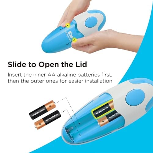 Kitchen Mama Auto Electric Can Opener: Open Your Cans with A Simple Press of Button - Automatic, Hands Free, Smooth Edge, Food-Safe, Battery Operated, YES YOU CAN (Sky Blue) 5