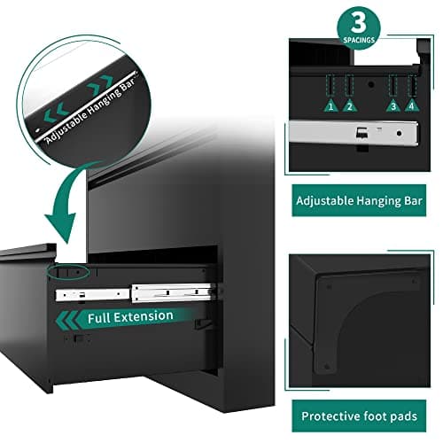 YITAHOME 4 Drawer Metal Lateral Filing Cabinet, Stainless Steel Wide Lateral File Cabinet with Lock for Legal/Letter A4 Size, Assembly Required，Office Organizer Storage Cabinet, Black 3