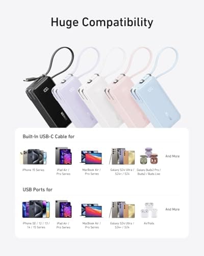 Anker Nano 3-in-1 Portable iPhone Charger, 10,000mAh Power Bank with Built-in USB-C Cable and Foldable Wall Plug, 30W Max Battery Pack, Travel Essentials for iPhone 17/16/15 Series (Blue) 6