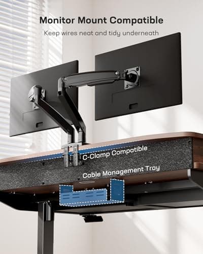 HUANUO 55 x 30 inch Electric Standing Desk with Wood Drawers, Adjustable Height Sit Stand Home Office Desk with Two Tiers, Ergonomic Adjustable Stand up Desk C-Clamp Monitor Mount Compatible, Walnut 7