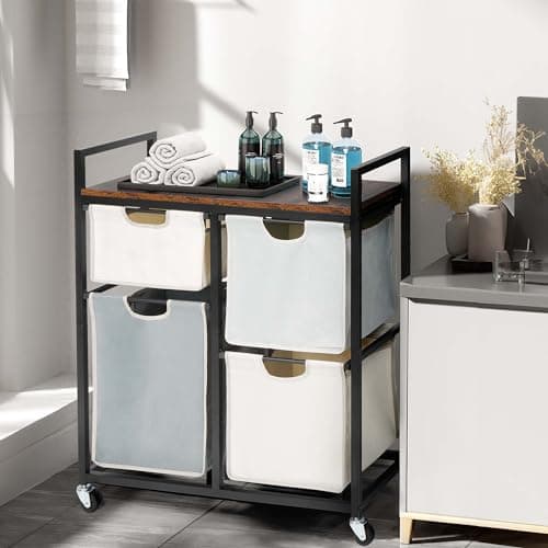 Qriocioa Laundry Hamper Rolling Laundry Sorter Cart with 4 Pull-out Bags and Metal Frame 119L Clothes Hamper Laundry Basket Organizer for Laundry Organization & Storage 7