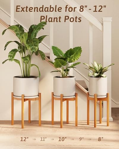 GENTINGBRO Adjustable Plant Stand Indoor, Bamboo Plant Stand Fits 8 9 10 11 12 Inches, Small Corner Planter Holder for Indoor Plants, Single Floor Plant Stands for Living Room Balcony, Light Brown Tall 7