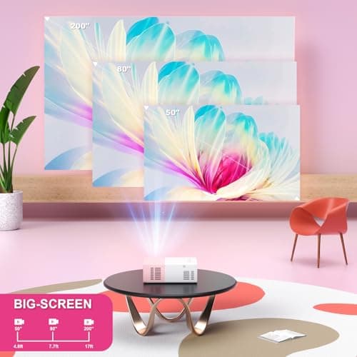 KHQ Mini Projector with Wifi Portable Projectors Support 1080P 200" Mini HD Movie Projector, Outdoor Projectors Compatible with Phone/ Tablet/ Laptop/ TV Stick/ HDMI/ USB - Pink White 5