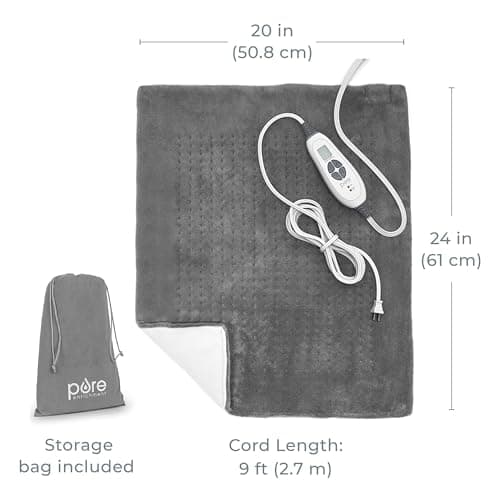 Pure Enrichment PureRelief Ultra-Wide Microplush Heating Pad - 20” x 24” XXL Size & 6 Heat Settings for Temporary Neck, Shoulder & Back Pain Relief - Moist Heat Option & Machine Washable (Gray) 7