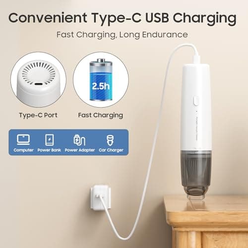 A9life Handheld Vacuum Cordless, Car Vacuum Cleaner Portable with HEPA Filter, 2 Suction Modes, Mini Hand Held Vacuum Rechargeable for Car, Home, Pet Hair, Office, Desk, Keyboards (White) 5