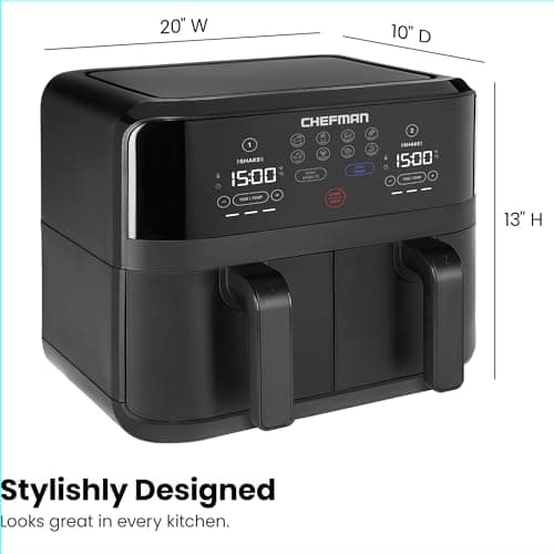 Chefman TurboFry Touch Dual Air Fryer, Maximize The Healthiest Meals With Double Basket Capacity, One-Touch Digital Controls And Shake Reminder For The Perfect Crispy And Low-Calorie Finish 8
