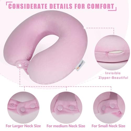 SAIREIDER Travel Neck Pillow 100% Pure Memory Foam Airplane Pillow for Head Support,Soft Adjustable Pillow for Plane, Car & Home Recliner (Pink) 5